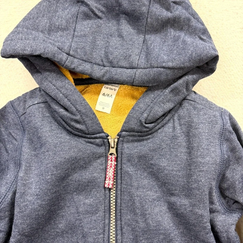 Carter's Fuzzy-Lined Hoodie Toddler Boys 6/6A Blue Long Sleeve Full Zip Jacket